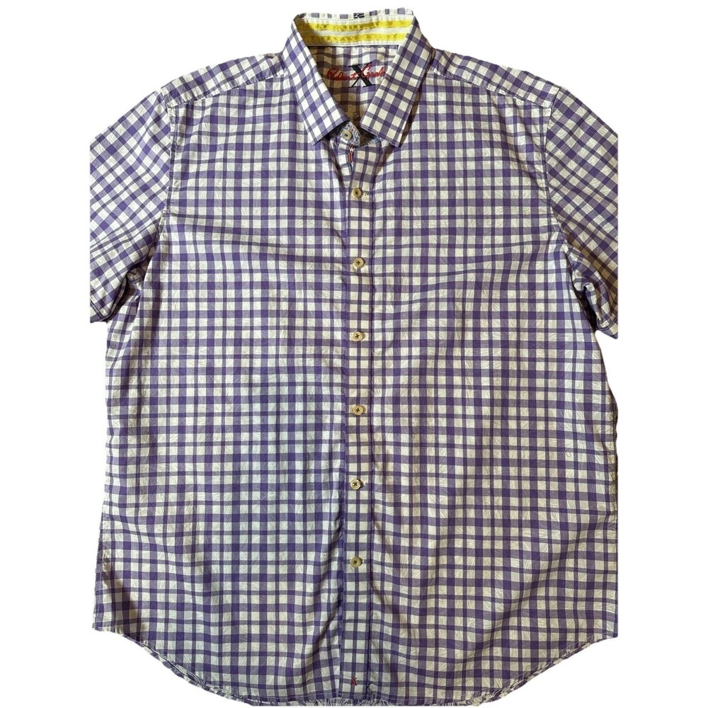 Robert Graham X Collection Men Sz‎ 2XL XXL Button Up Shirt Purple Check EUC